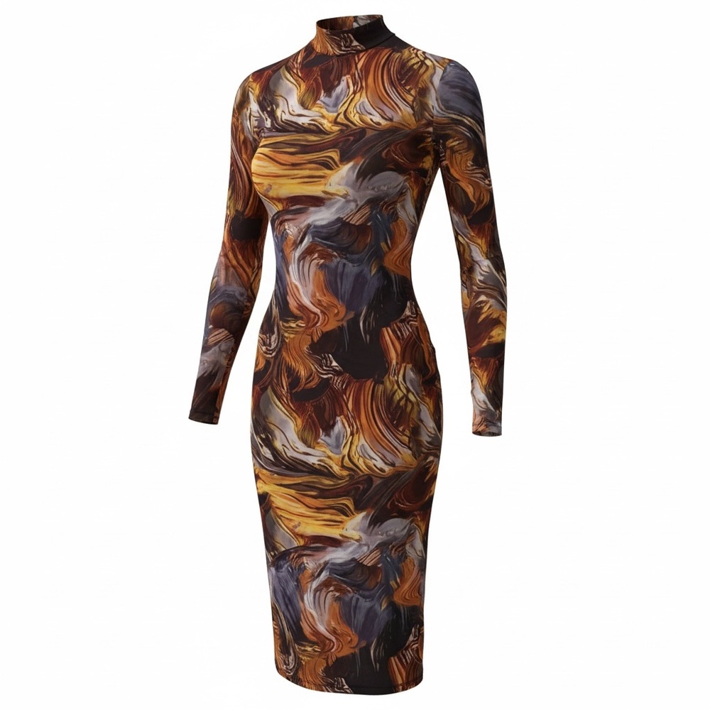 SHEIN Artistic Swirl Long Sleeve Dress